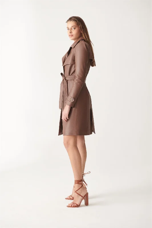 Women's Modern Brown Trench Leather Coat