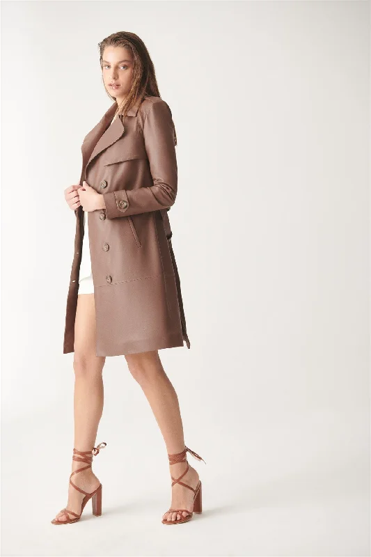 Women's Modern Brown Trench Leather Coat