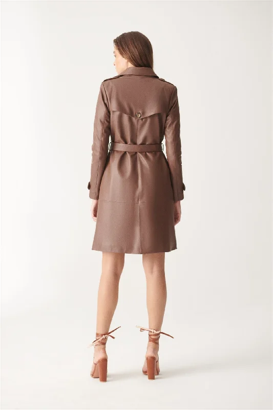 Women's Modern Brown Trench Leather Coat