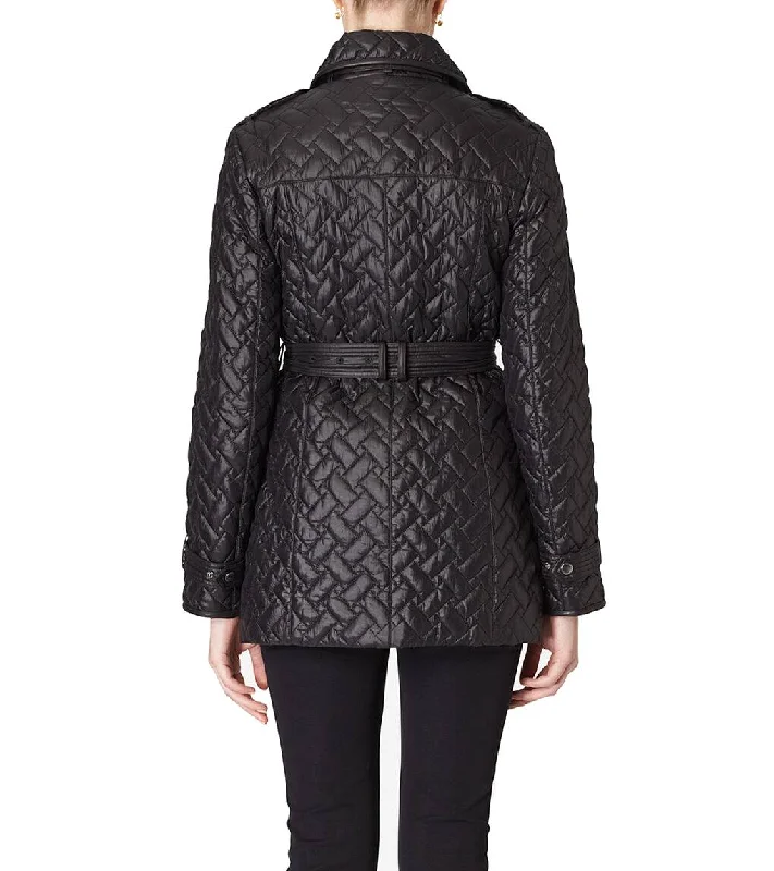 Women's Quilted Trench Coat In Black