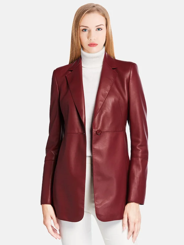 Women’s Slim-Fit Graceful Dim Red Asymmetrical Leather Coat