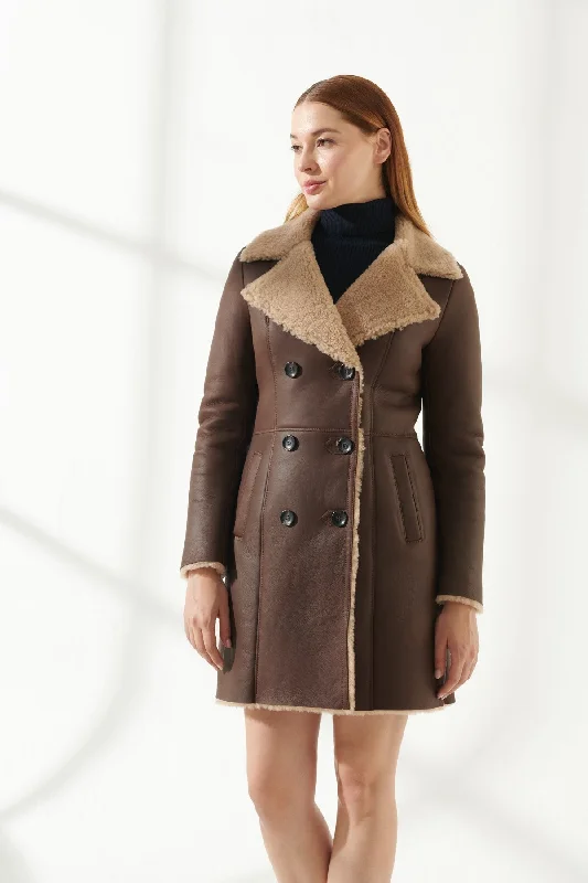 Womens Soft Brown Shearling Leather Coat