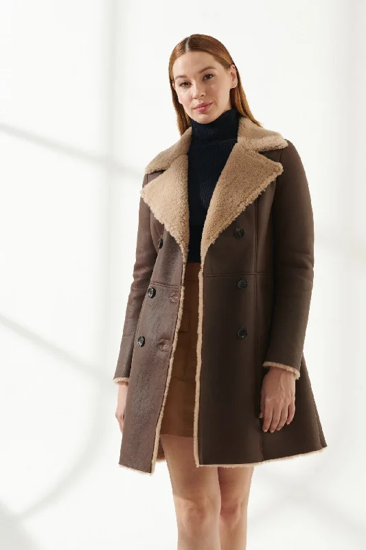 Womens Soft Brown Shearling Leather Coat