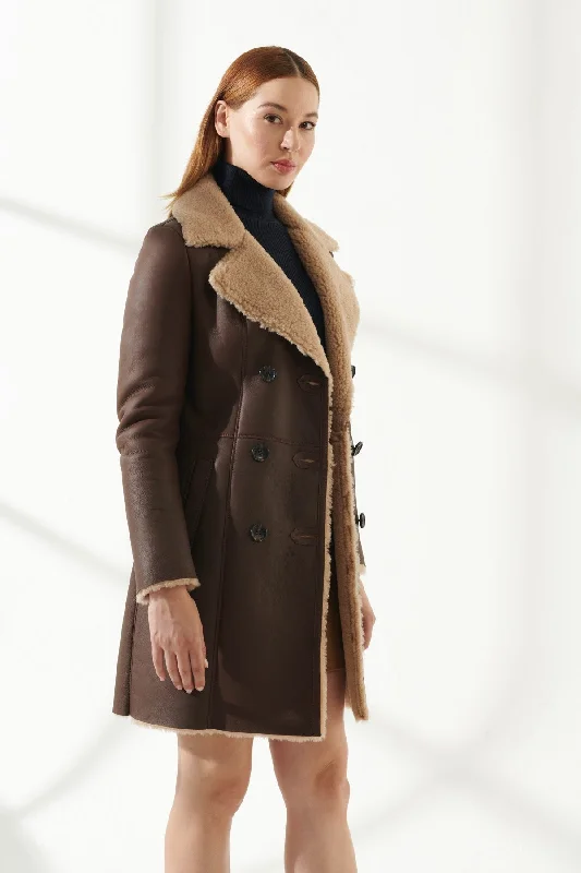 Womens Soft Brown Shearling Leather Coat