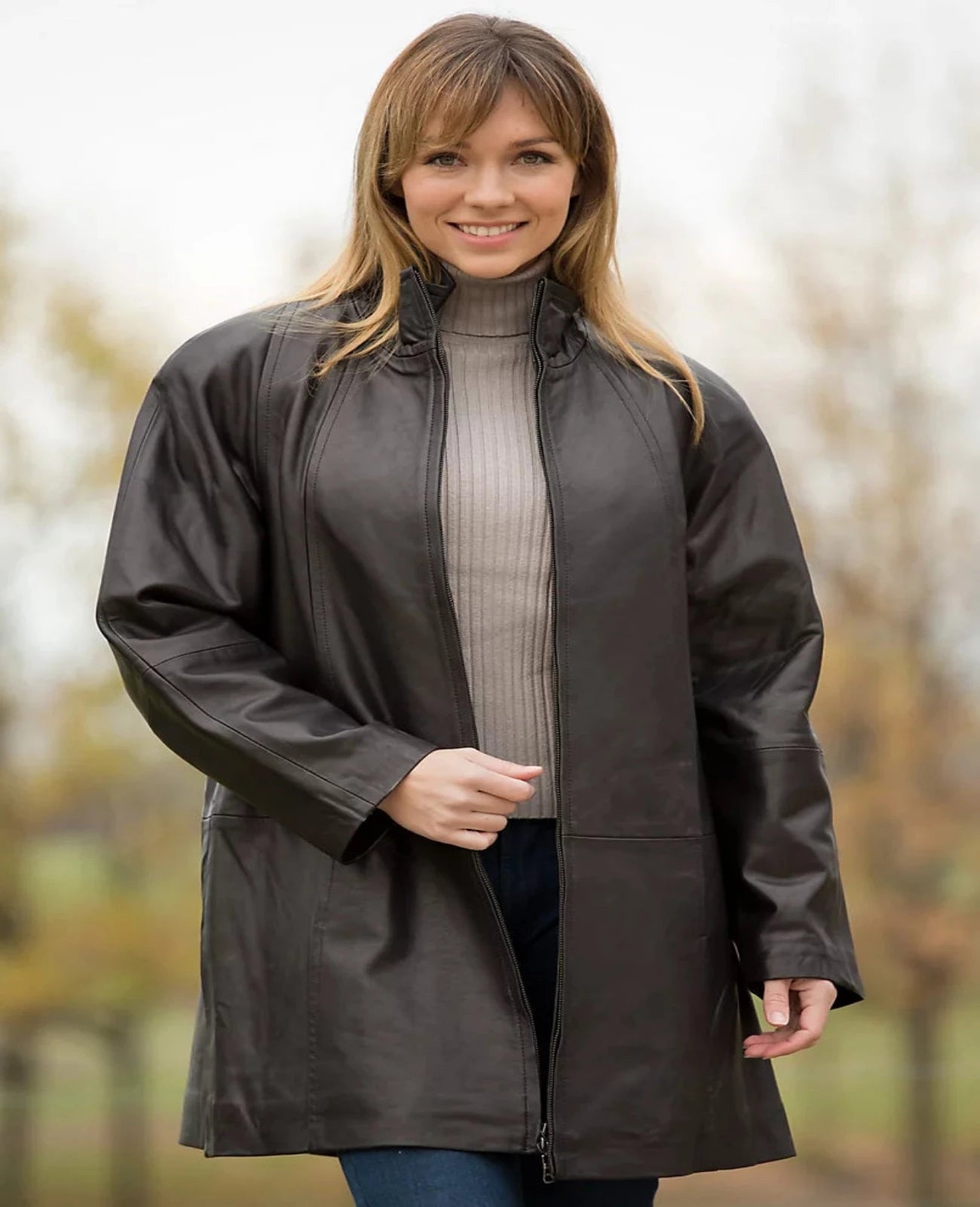 Womens Stylish Lambskin Long Coat