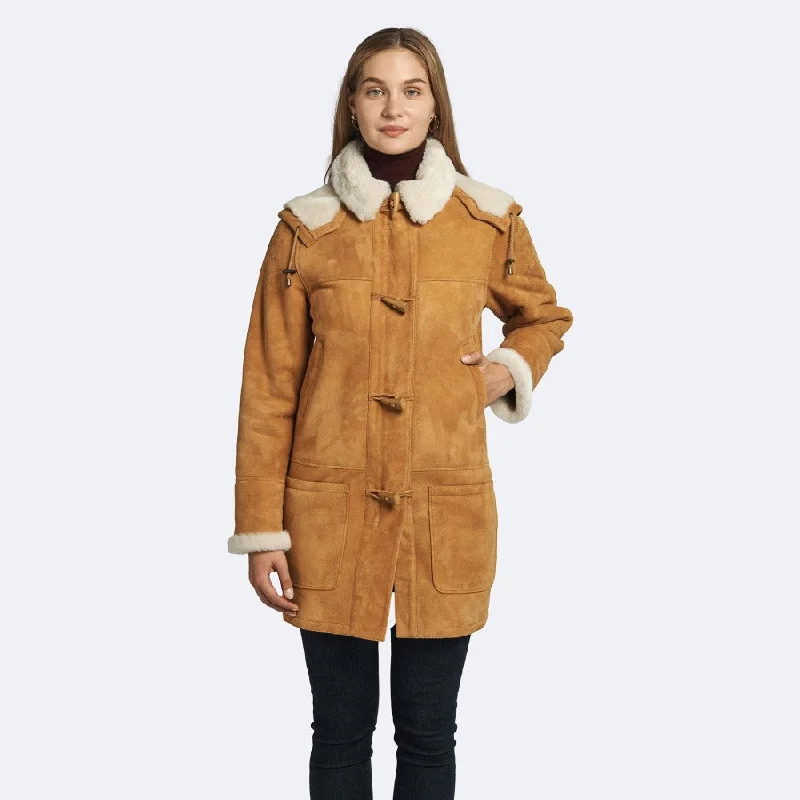 Womens Tan Shearling Leather Coat