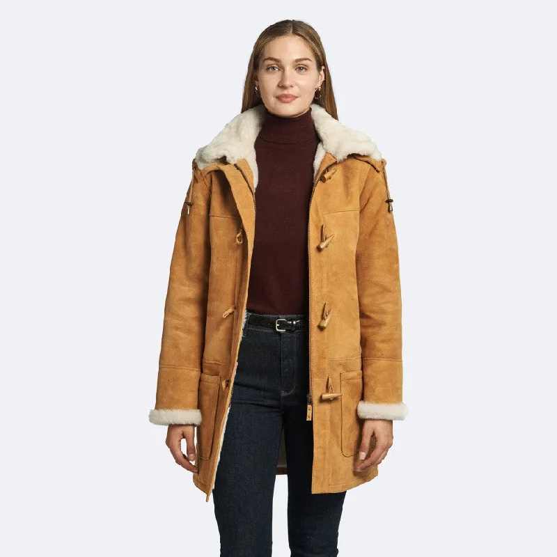 Womens Tan Shearling Leather Coat