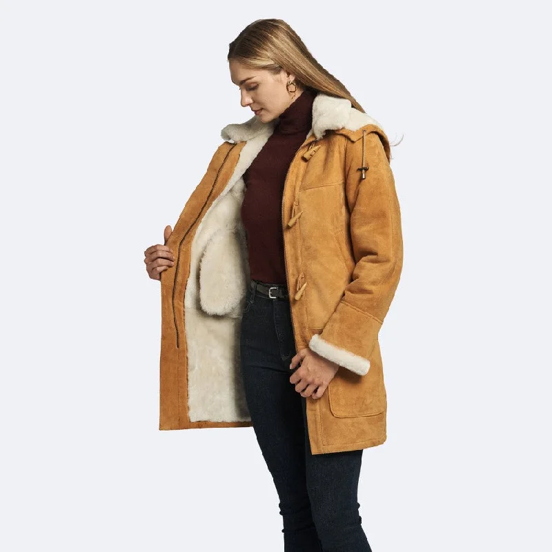 Womens Tan Shearling Leather Coat