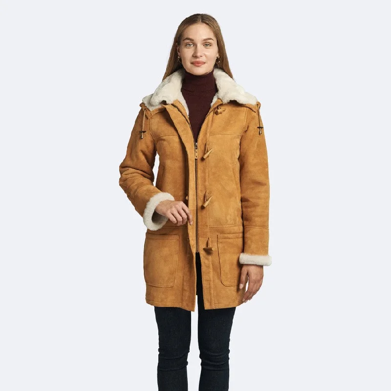 Womens Tan Shearling Leather Coat