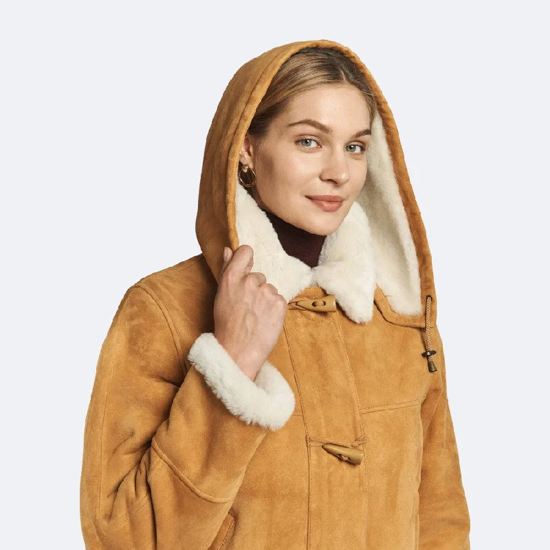 Womens Tan Shearling Leather Coat