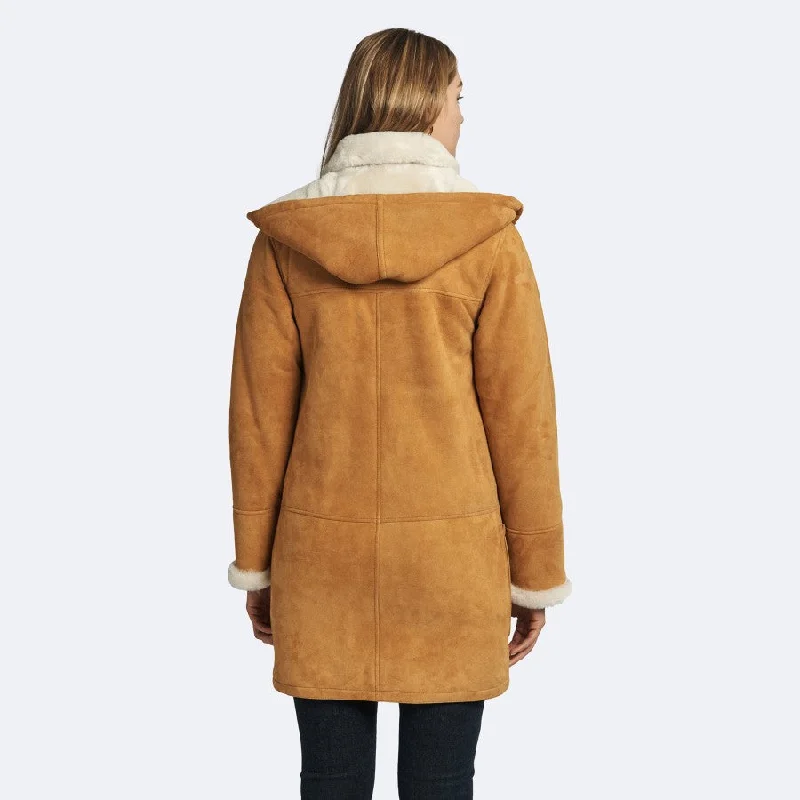 Womens Tan Shearling Leather Coat