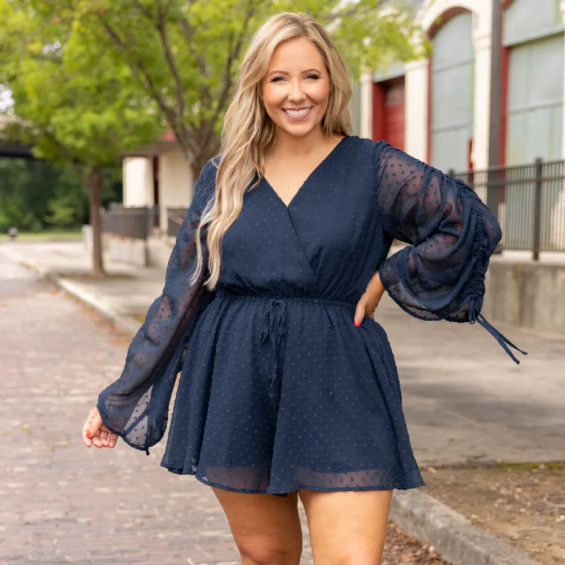 Night Lights Romper, Navy