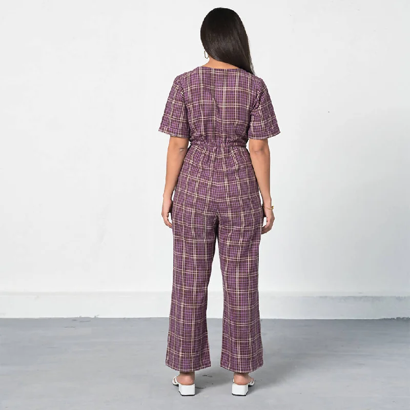 Organic Cotton Checked Jumpsuit | Purple