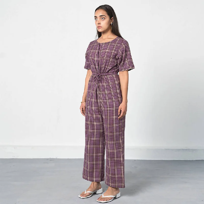 Organic Cotton Checked Jumpsuit | Purple