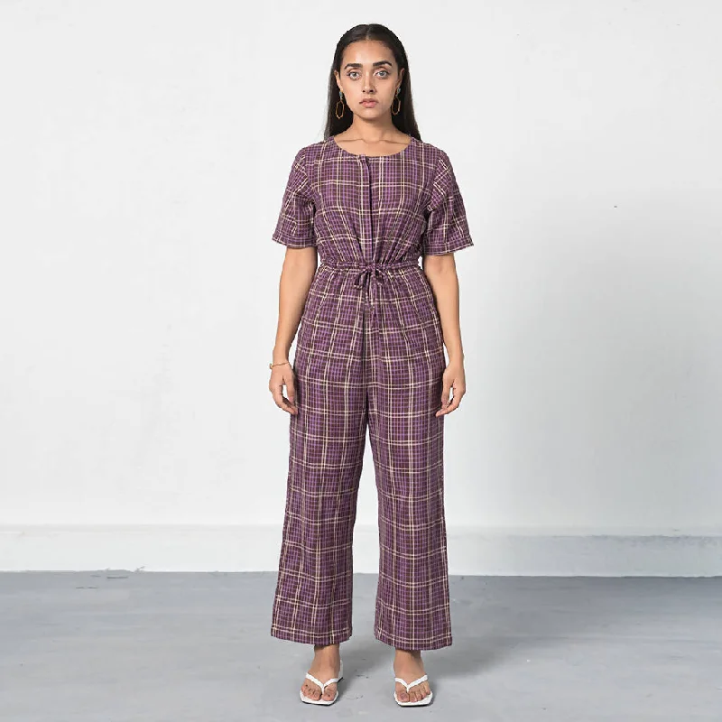 Organic Cotton Checked Jumpsuit | Purple