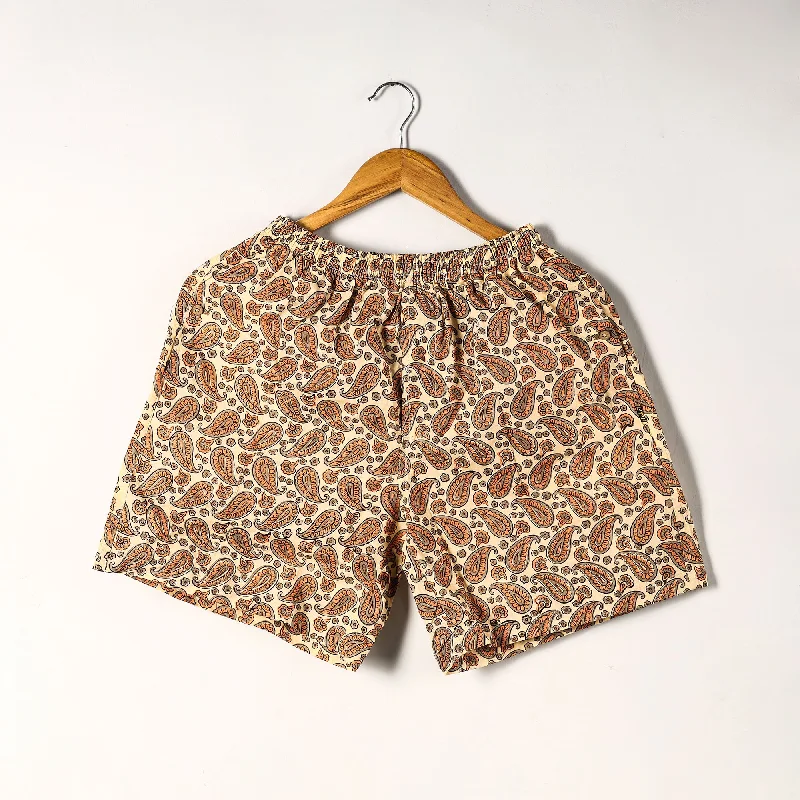 Brown - Sanganeri Block Printed Cotton Unisex Boxer/Shorts