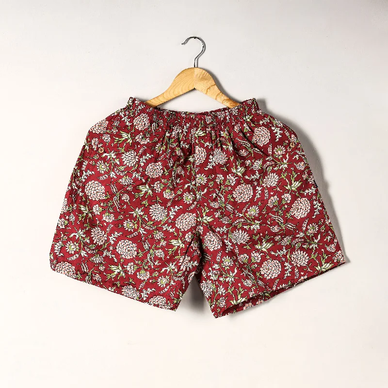 Red - Sanganeri Block Printed Cotton Unisex Boxer/Shorts