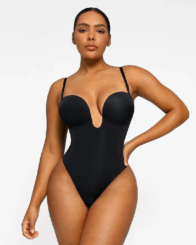 AirSlim Deep Plunge Low-Back Thong Bodysuit