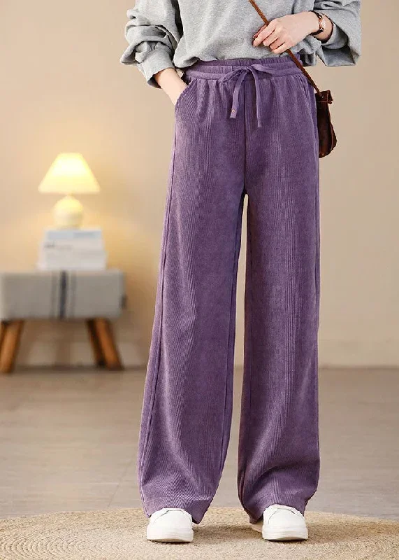 beautiful-purple-elastic-waist-pockets-corduroy-straight-pants-spring