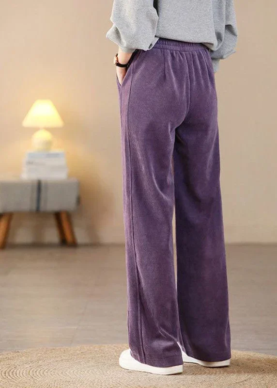 beautiful-purple-elastic-waist-pockets-corduroy-straight-pants-spring