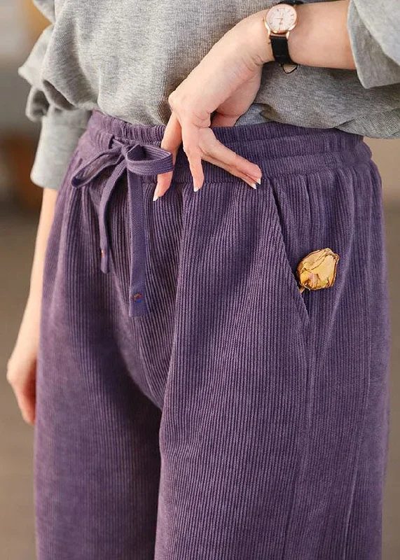 beautiful-purple-elastic-waist-pockets-corduroy-straight-pants-spring