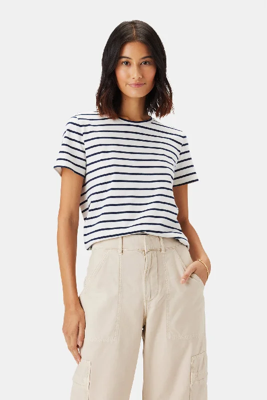 Berkeley Organic Cotton Tee - Ivory Navy Blue Stripe