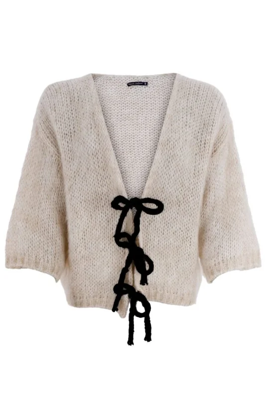 Black Colour - Bccasey Bow Cardigan - Ivory/Black