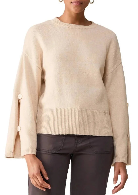 Button Sleeve Sweater In Moonlight Beige