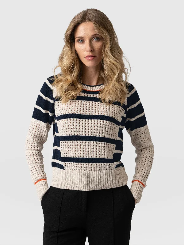 Cambridge Sweater - Cream-Navy