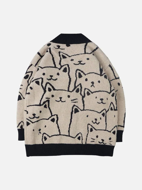 cartoon-cat-print-cardigan-knitted-sweater