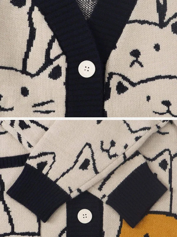 cartoon-cat-print-cardigan-knitted-sweater