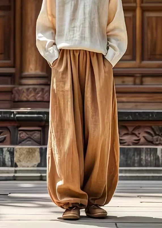 casual-khaki-pockets-tie-waist-wide-leg-pants-summer