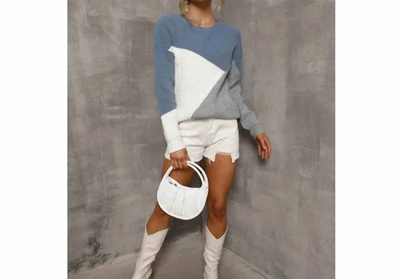 Color Block Sweater In Blue And Grey