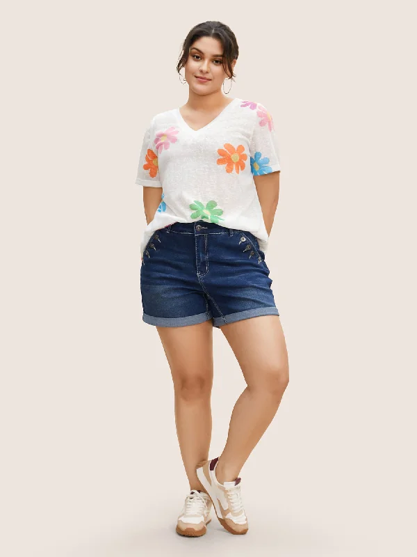 colored-floral-v-neck-see-through-t-shirt