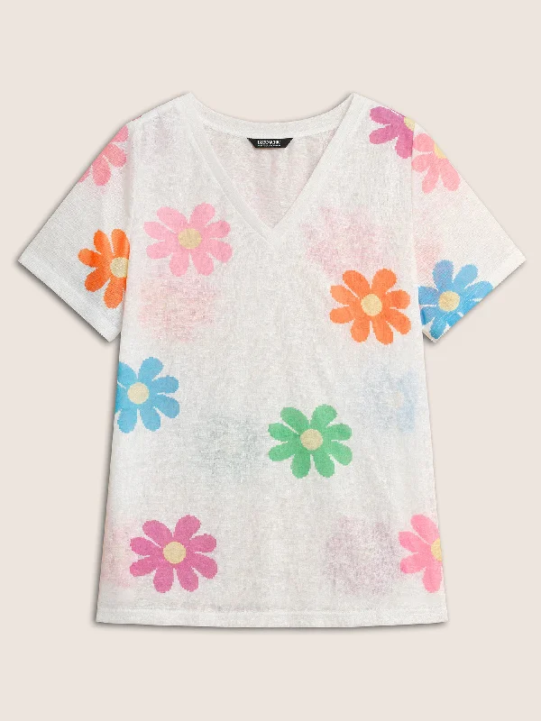 colored-floral-v-neck-see-through-t-shirt