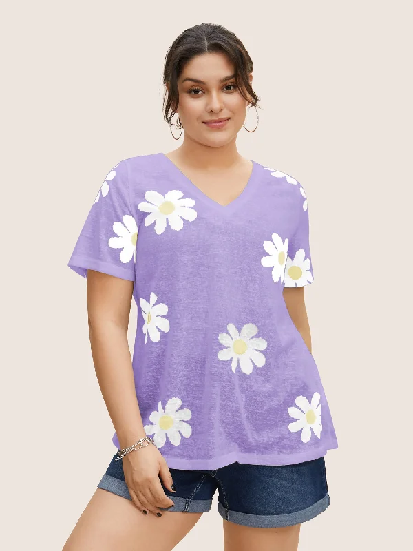 colored-floral-v-neck-see-through-t-shirt