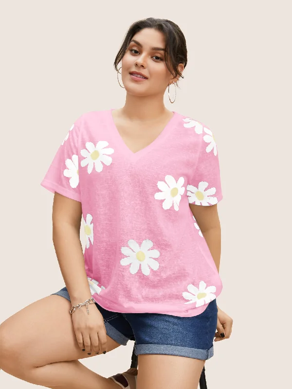 colored-floral-v-neck-see-through-t-shirt