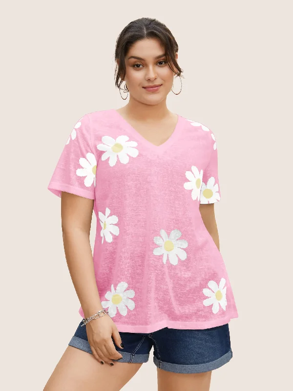 colored-floral-v-neck-see-through-t-shirt