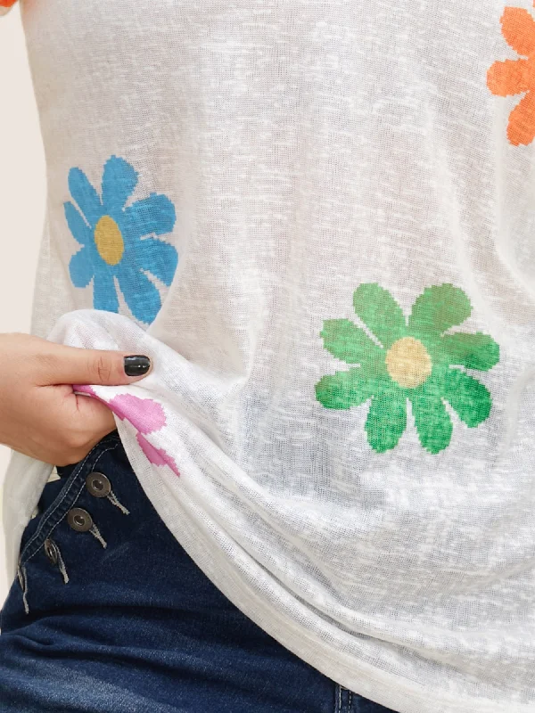 colored-floral-v-neck-see-through-t-shirt