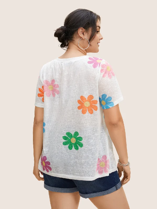 colored-floral-v-neck-see-through-t-shirt