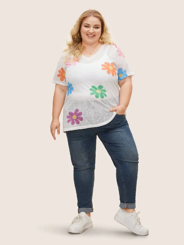 colored-floral-v-neck-see-through-t-shirt