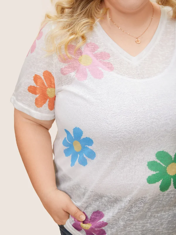 colored-floral-v-neck-see-through-t-shirt