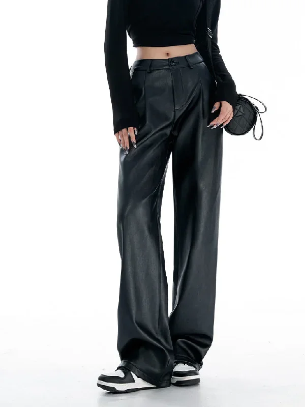 BerryBetty - Comfort Club Faux Leather Straight Leg Pants