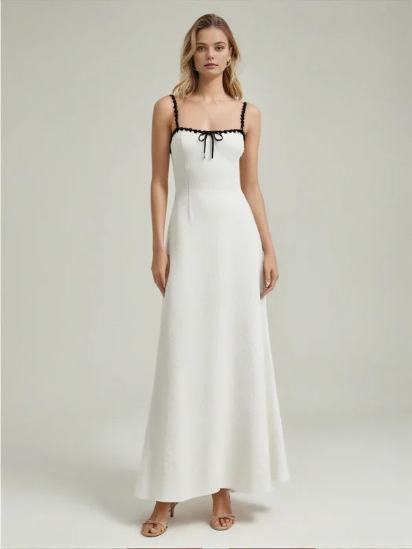 Contrast Trim Knotted Long Dress