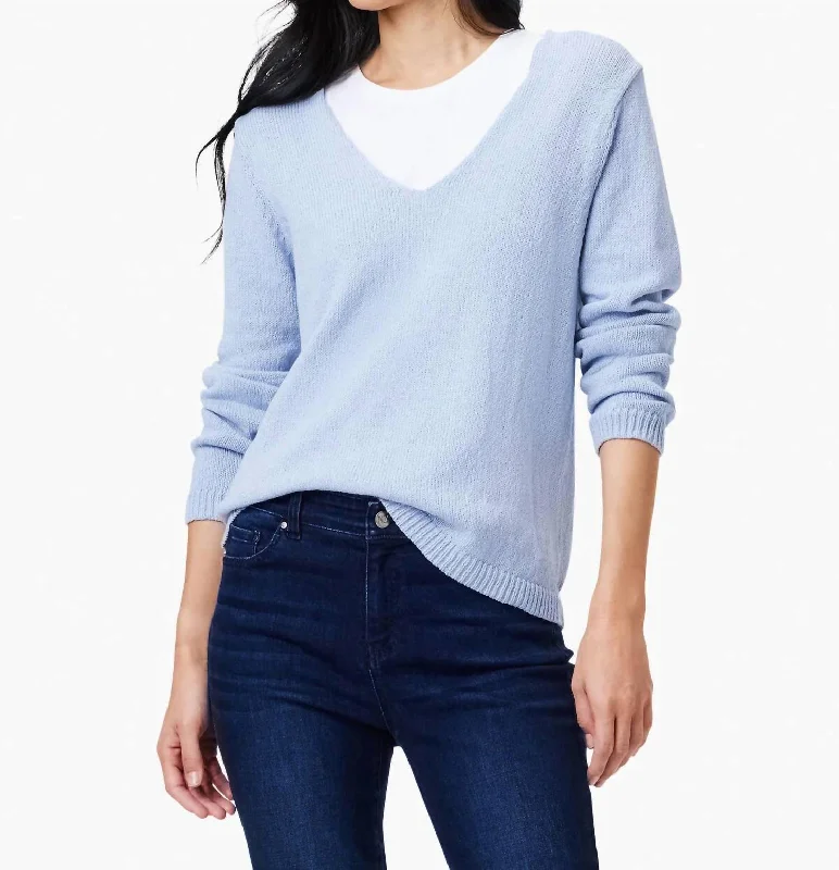 Cotton Cord Soft V-Neck Sweater In Powder Blue