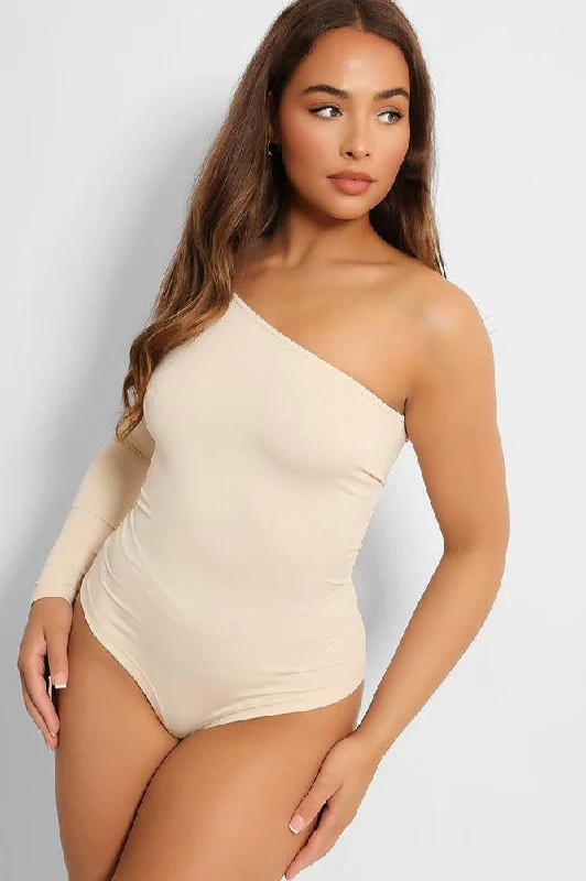 Cream One Shoulder Slinky Bodysuit