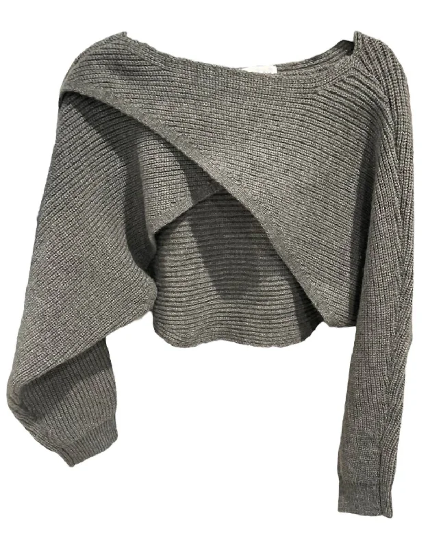 Crisscross Knit Sweater In Grey