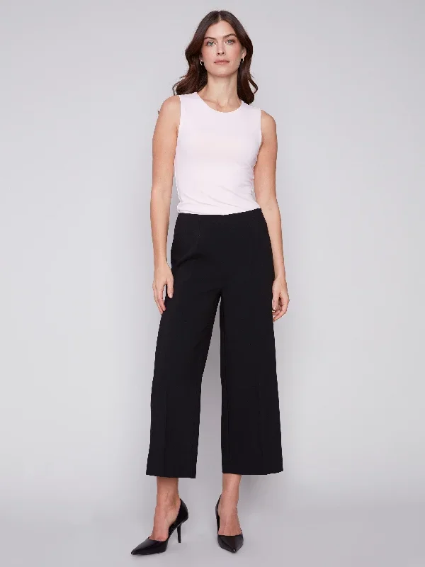 Cropped Wide Leg Pants - Black