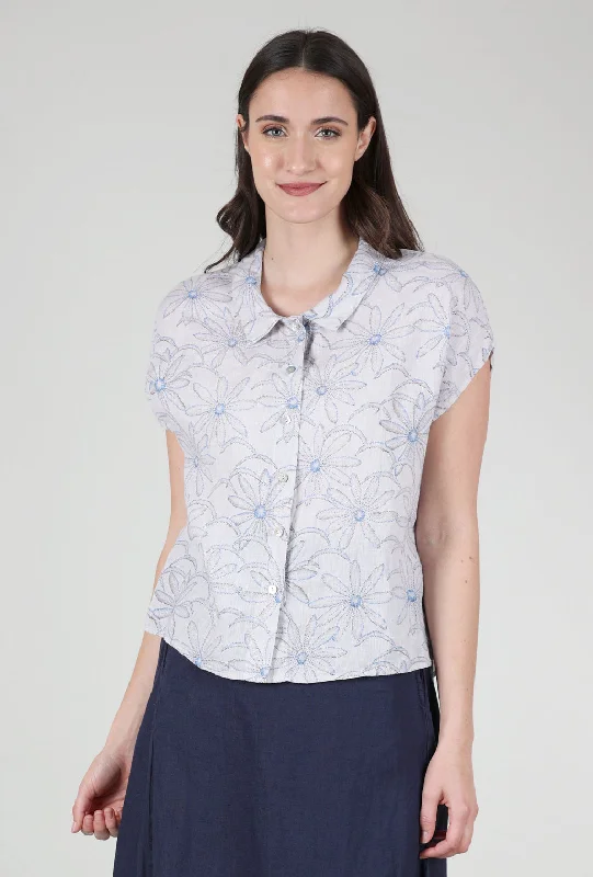 Daisy Print Linen Shirt, Aluminum