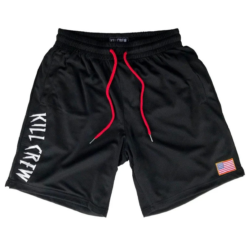 EMBROIDERED FLAG SHORTS - BLACK